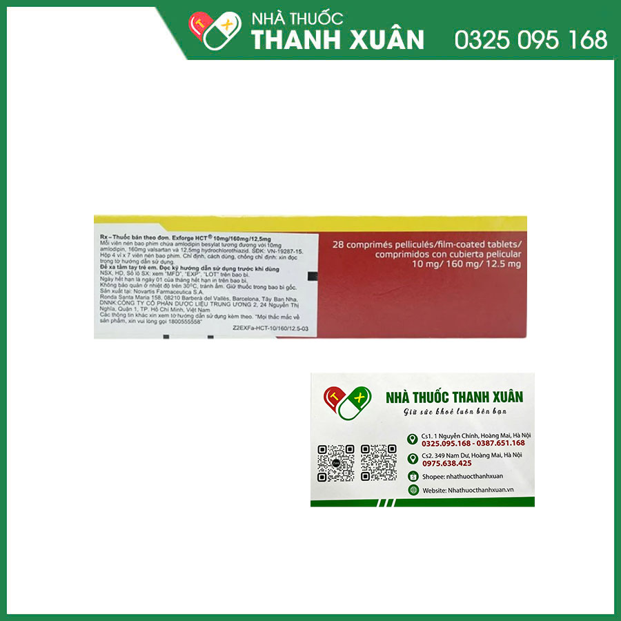 Exforge HCT 10mg/160mg/12,5mg thuốc điều trị tăng huyết áp vô căn